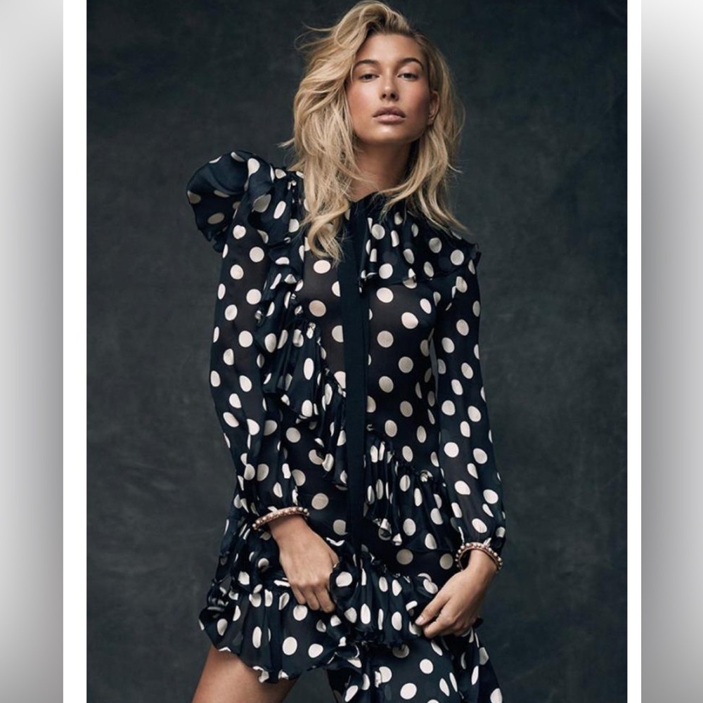 Gucci Black and White Polka-dot Silk Size 42 Sheath Dress with Long Sleeves